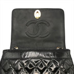 Chanel CC Logo Quilted Calf Enamel Full Flap Chain Shoulder Bag Black — view 7