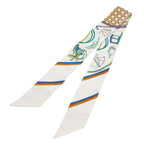 Hermes Twilly Folding Covered Wagon Scarf Silk White Orange Veil 0171 — view 2