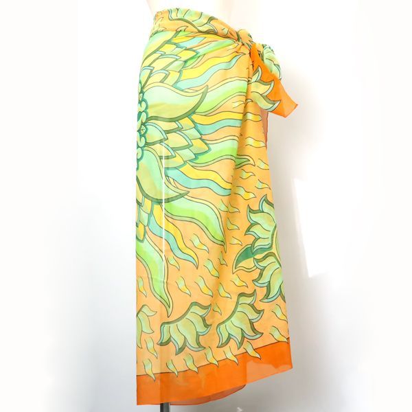 Hermes Pareo Sun Motif 100% Cotton Orange Large Shawl — view 3