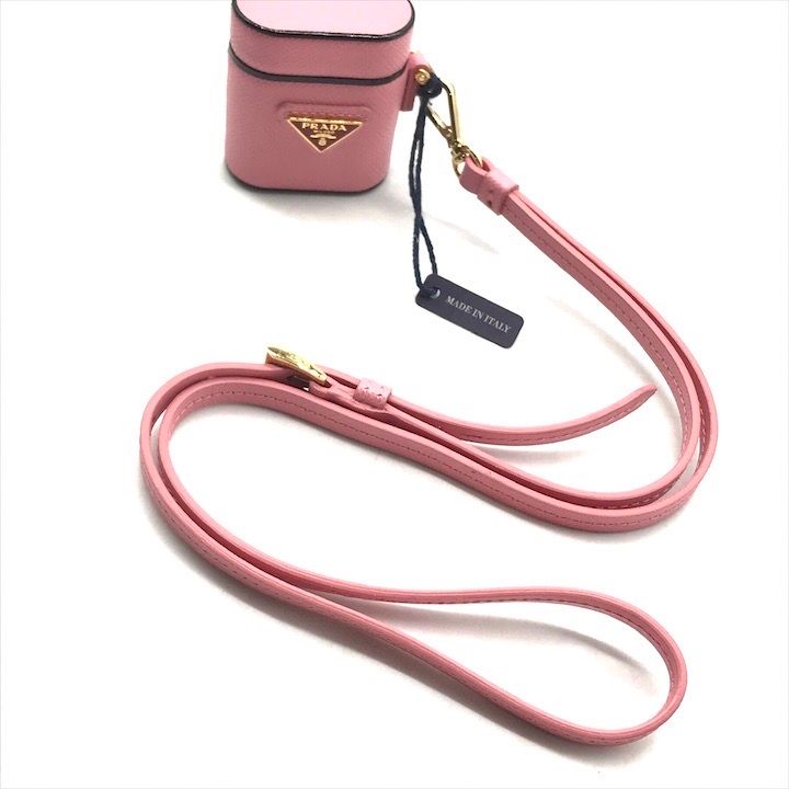 Prada Air Pods Case Triangle Logo Saffiano Leather Strap Pink Shoulder Bag — view 7