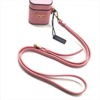 Prada Air Pods Case Triangle Logo Saffiano Leather Strap Pink Shoulder Bag — view 7