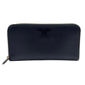 Prada Saffiano Leather Zip Around Black Wallet Gold