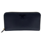 Prada Saffiano Leather Zip Around Black Wallet Gold