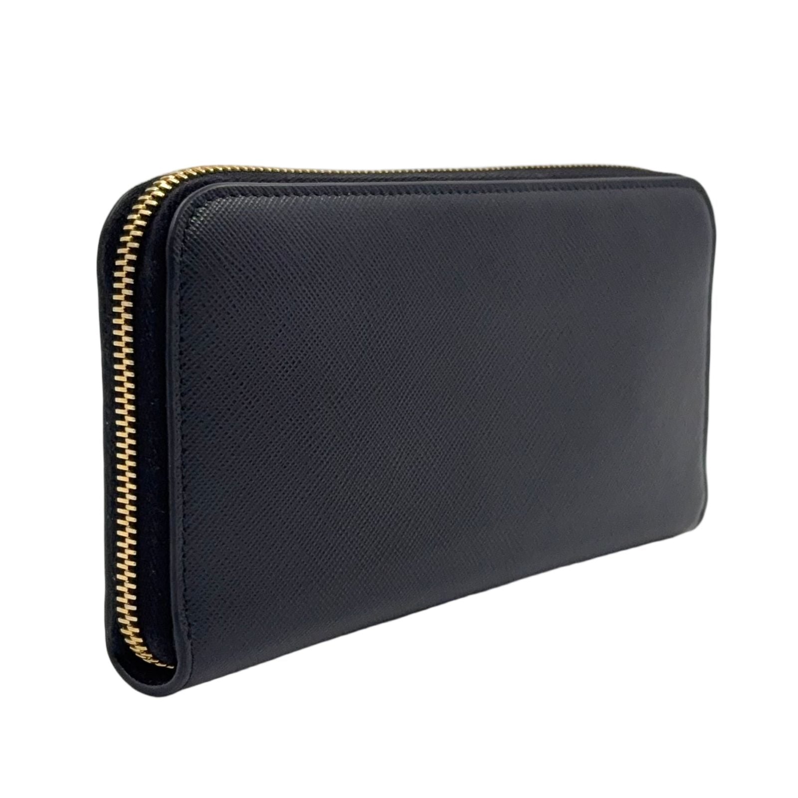 Prada Saffiano Leather Zip Around Black Wallet Gold — view 2
