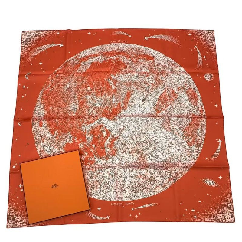 Hermes Scarf Carre 90 Silk Cles Clair De Lune Orange Box