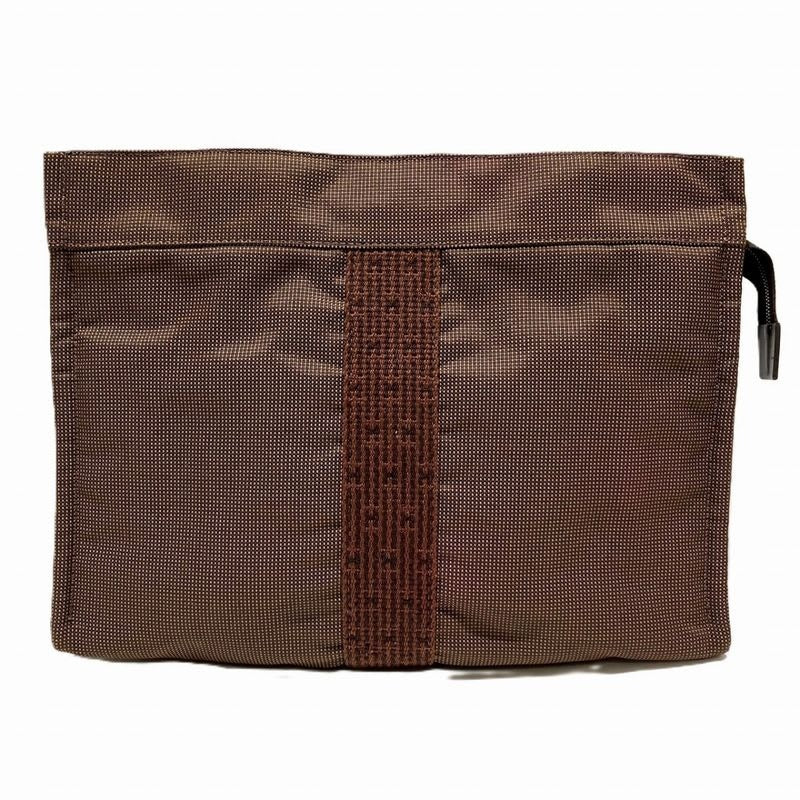 Hermes Pouch MM Her Line Clutch Bag Canvas Nylon
