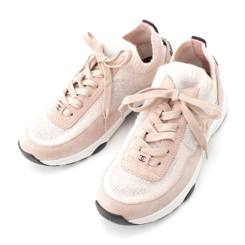 Chanel CC Logo Knit Socks Sneakers Shoes Pink 36