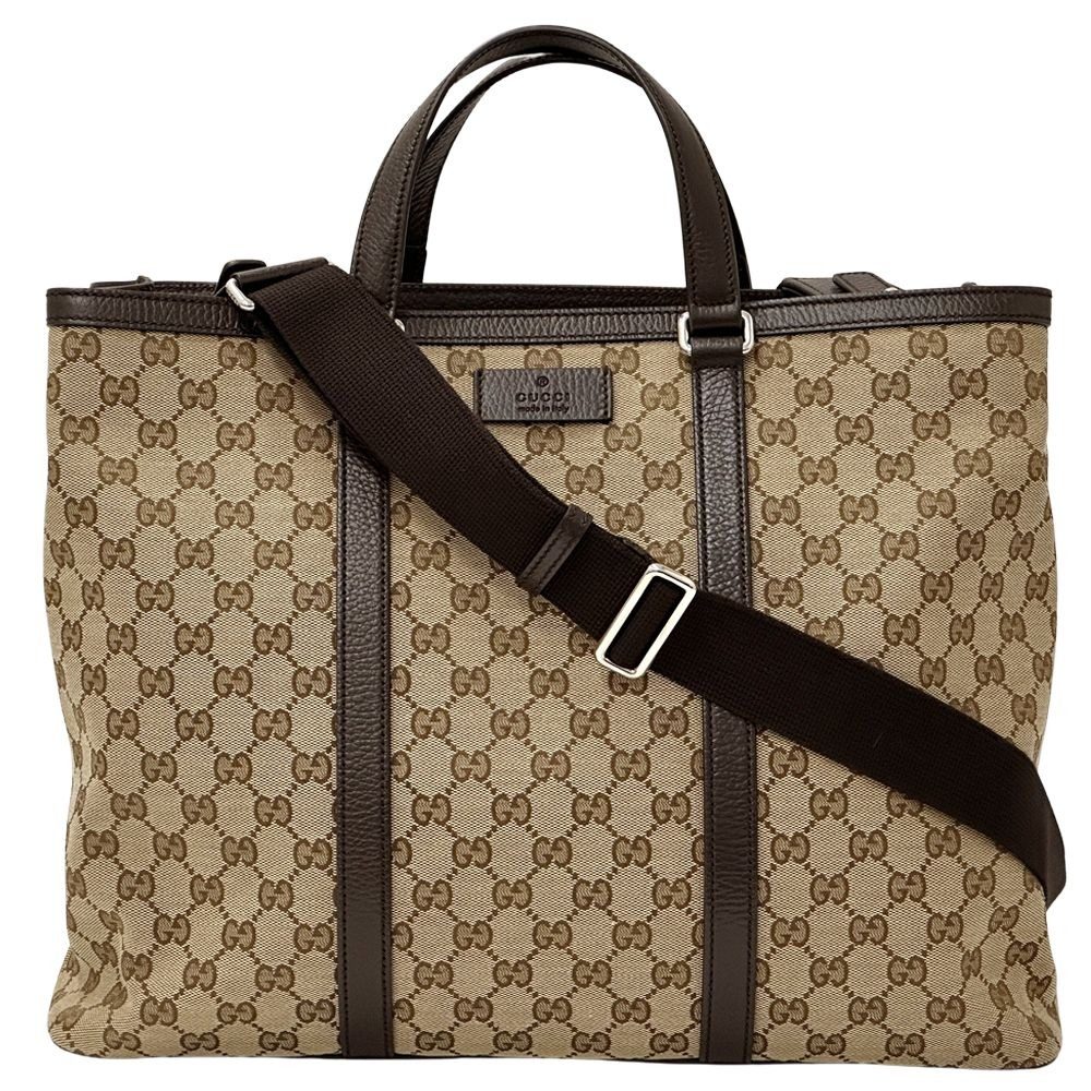 Gucci GG Canvas 2-Way Shoulder Bag Brown Beige A4 Business School Commuting