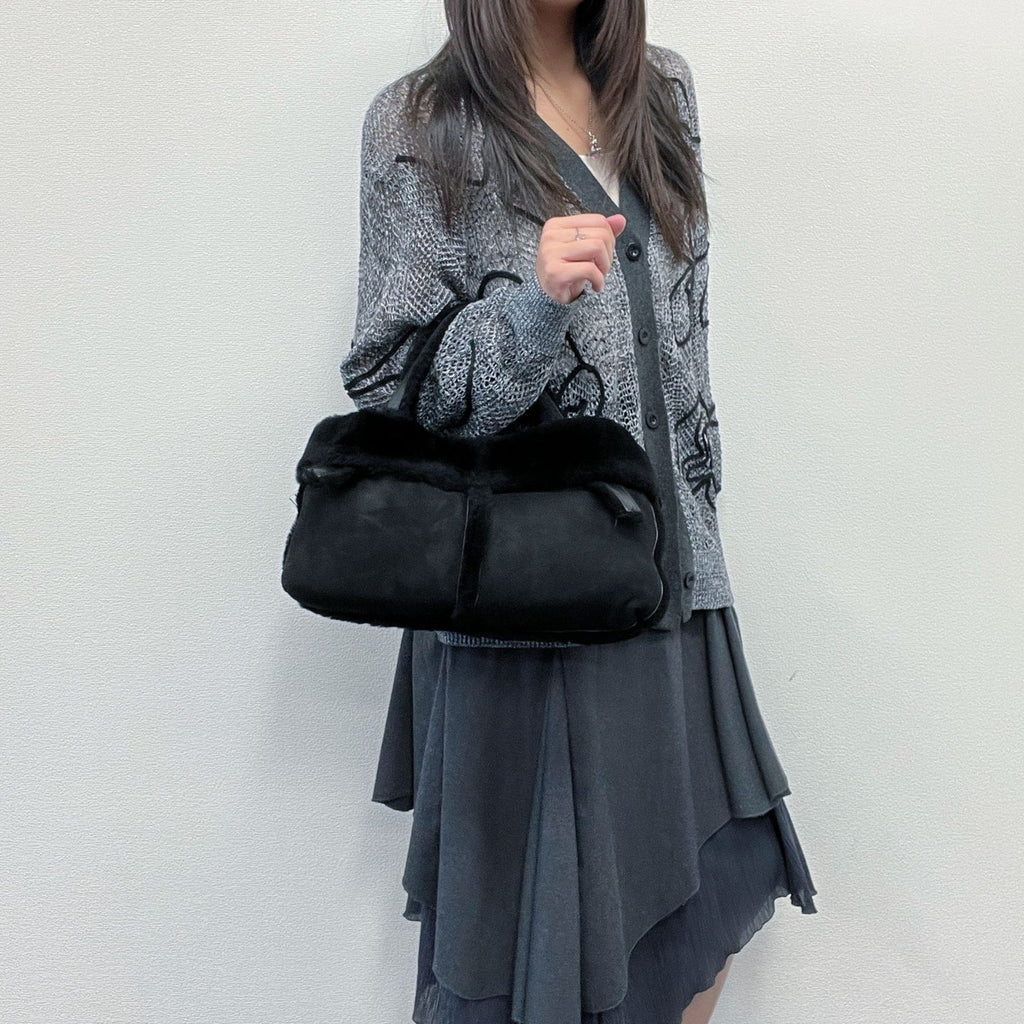 Loewe Anagram Handbag Black Mouton Suede Vintage