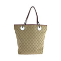 Gucci Beige Red Silver Hardware GG Canvas Tote Bag Handbag