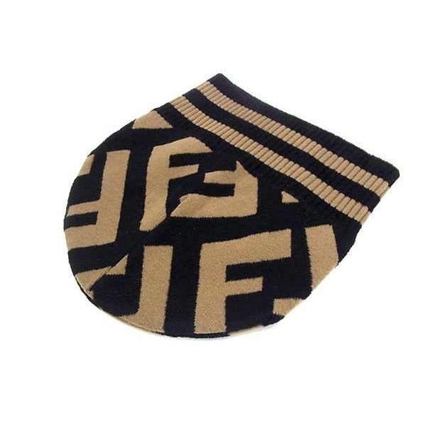 Fendi Zucca Pattern Wool Rayon Beanie Knit Cap Hat Brown Black — view 2