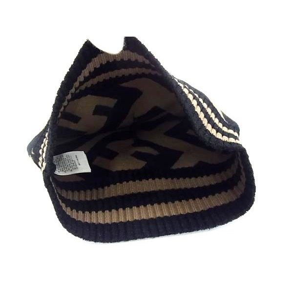 Fendi Zucca Pattern Wool Rayon Beanie Knit Cap Hat Brown Black — view 3