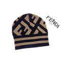 Fendi Zucca Pattern Wool Rayon Beanie Knit Cap Hat Brown Black