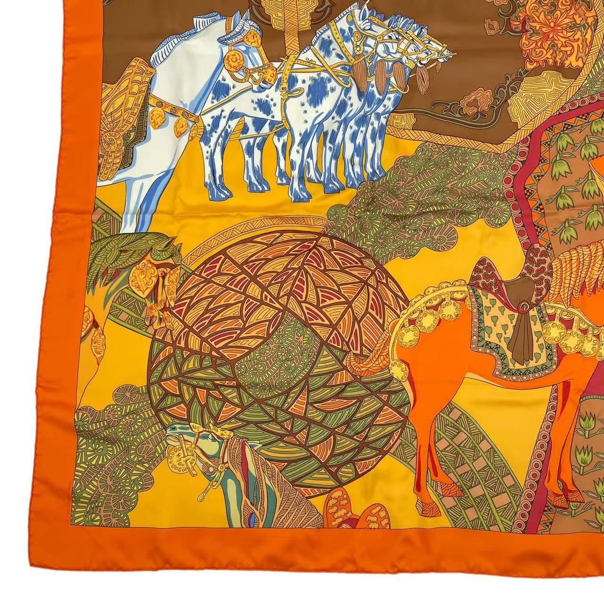 Hermes Carre 90 Art Des Steppes Step Scarf Silk Orange — view 4