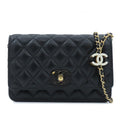 Chanel Chain Wallet Black Gold Shiny Lambskin Quilted Shoulder Bag