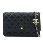 Chanel Chain Wallet Black Gold Shiny Lambskin Quilted Shoulder Bag