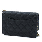 Chanel Chain Wallet Black Gold Shiny Lambskin Quilted Shoulder Bag — view 2