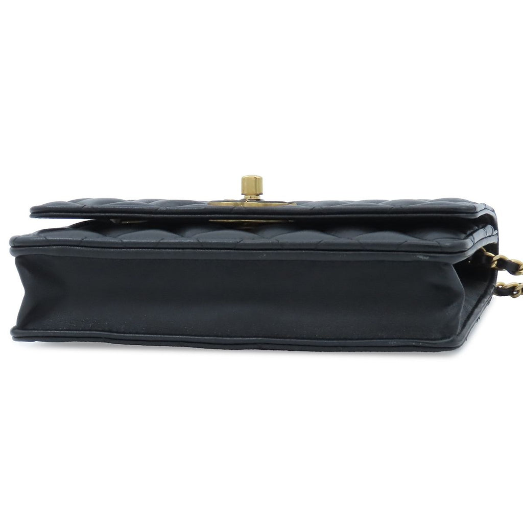 Chanel Chain Wallet Black Gold Shiny Lambskin Quilted Shoulder Bag — view 3