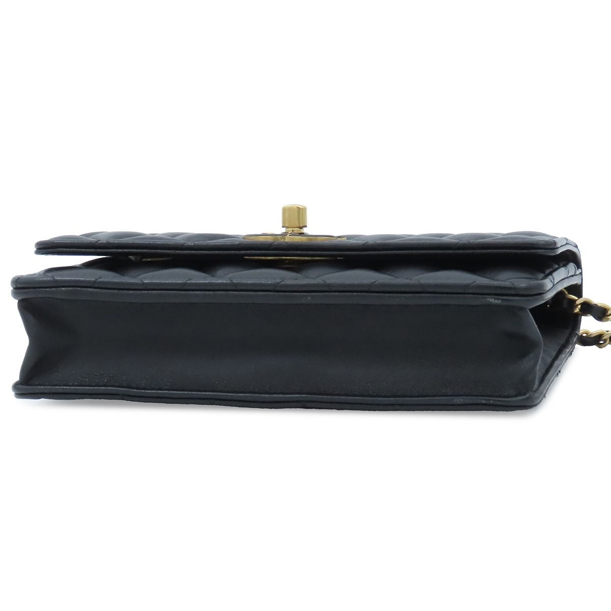 Chanel Chain Wallet Black Gold Shiny Lambskin Quilted Shoulder Bag — view 3