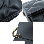 Chanel Chain Wallet Black Gold Shiny Lambskin Quilted Shoulder Bag — view 7