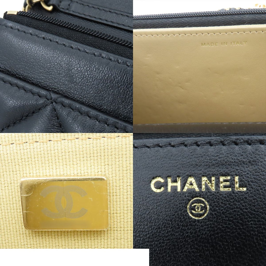 Chanel Chain Wallet Black Gold Shiny Lambskin Quilted Shoulder Bag — view 8