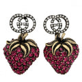 Gucci Earrings Strawberry Motif Interlocking Rhinestone Pink Gold