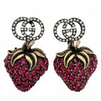 Gucci Earrings Strawberry Motif Interlocking Rhinestone Pink Gold