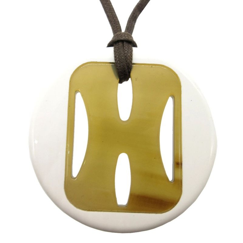 Hermes Buffalo Horn Necklace White Brown 0219 — view 2