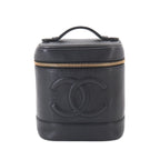 Chanel Vanity Hand Bag Caviar Leather Black CC Logo Gold