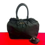 Prada Logo Hardware Ribbon Tessuto Nylon Leather 2-Way