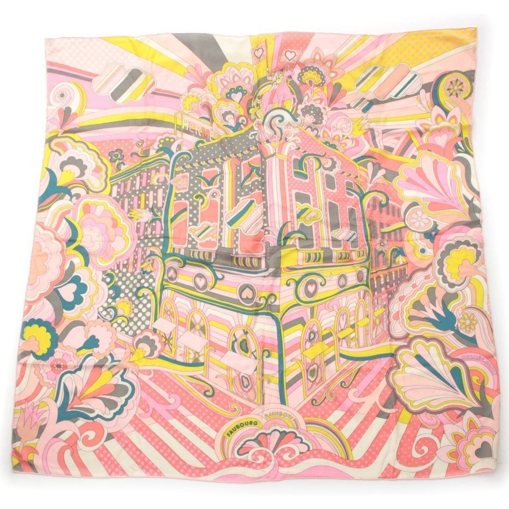 Hermes Carre Geant Cashmere Silk Faubourg Rainbow Scarf Shawl Pink