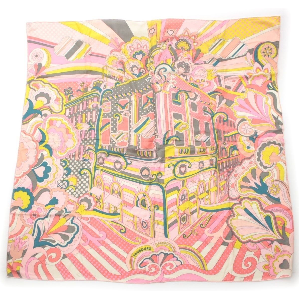Hermes Carre Geant Cashmere Silk Faubourg Rainbow Scarf Shawl Pink