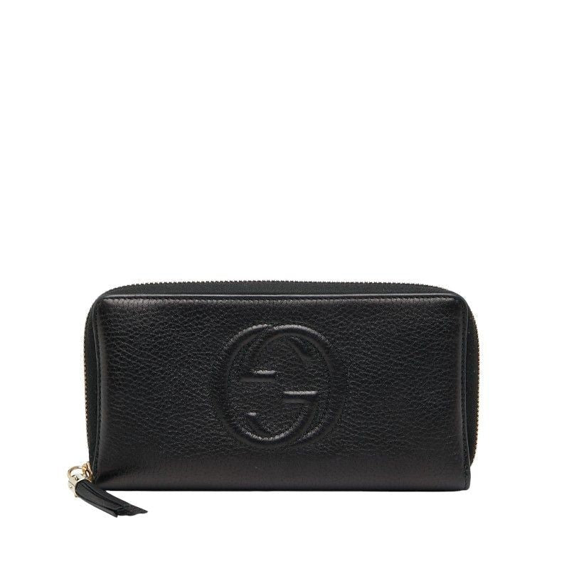 Gucci Interlocking G Soho Round Zipper Long Wallet Navy Leather