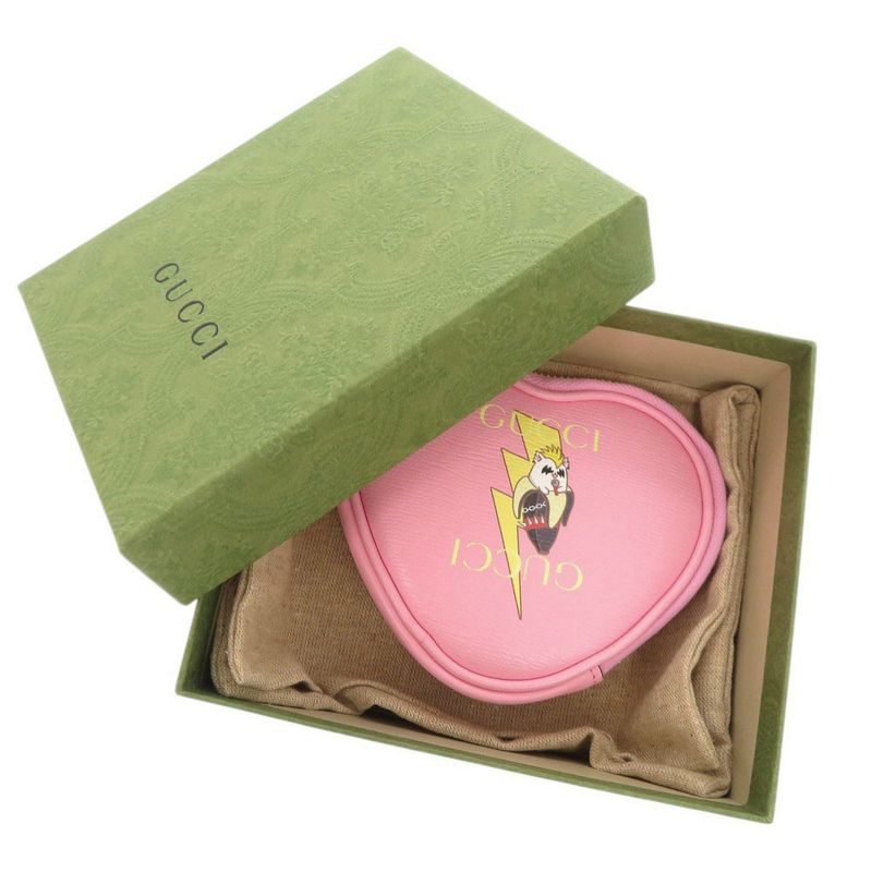 Gucci Bananya Heart Shape Leather Pink Coin Case 0415
