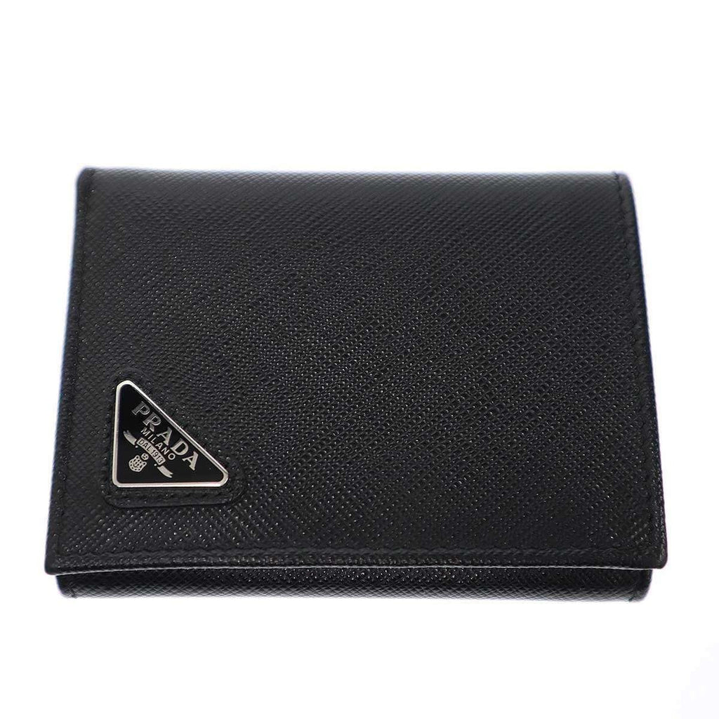Prada Logo Saffiano Leather Compact Wallet Black