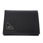Prada Logo Saffiano Leather Compact Wallet Black