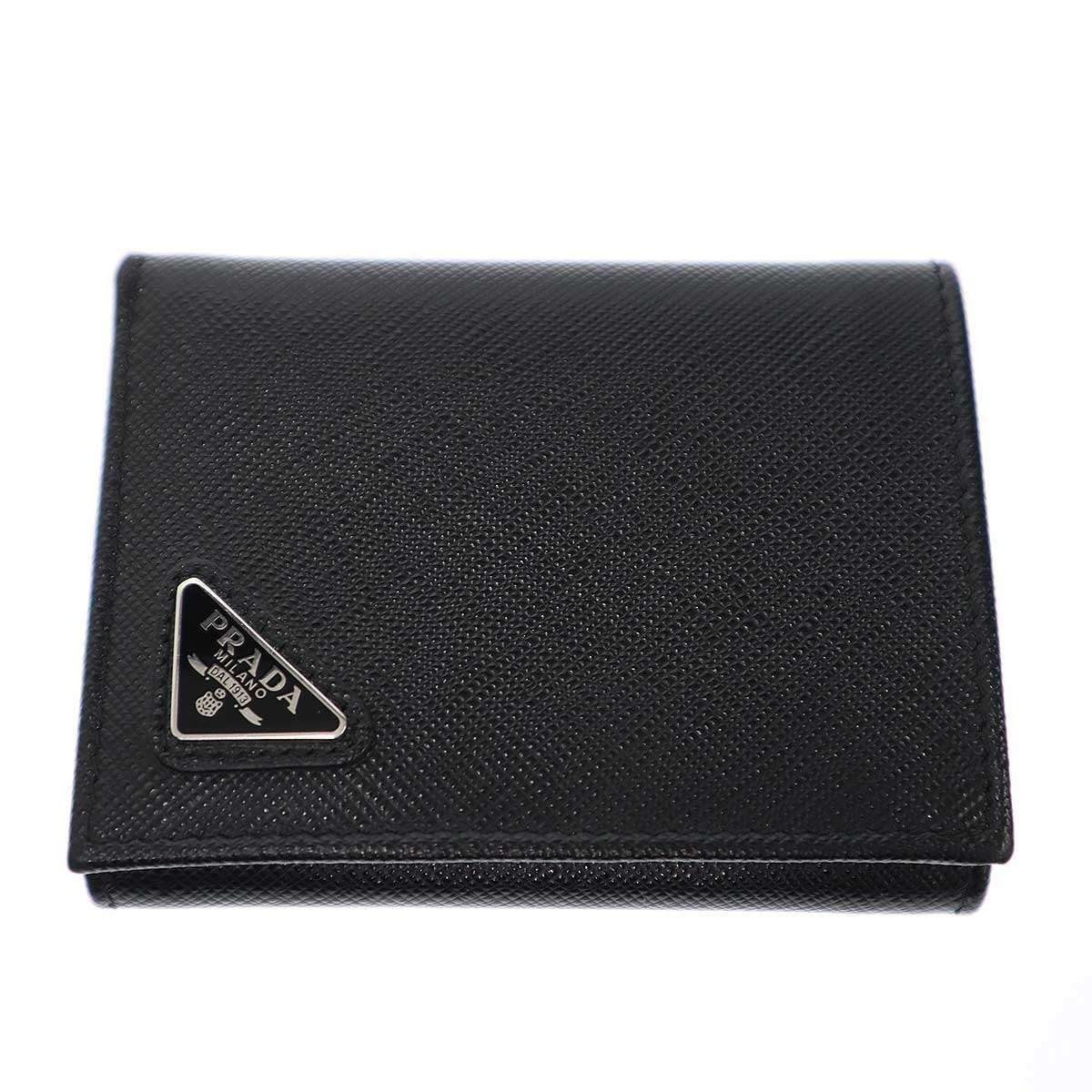 Prada Logo Saffiano Leather Compact Wallet Black