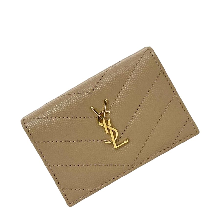 Saint Laurent Origami Trifold Wallet Beige Monogram