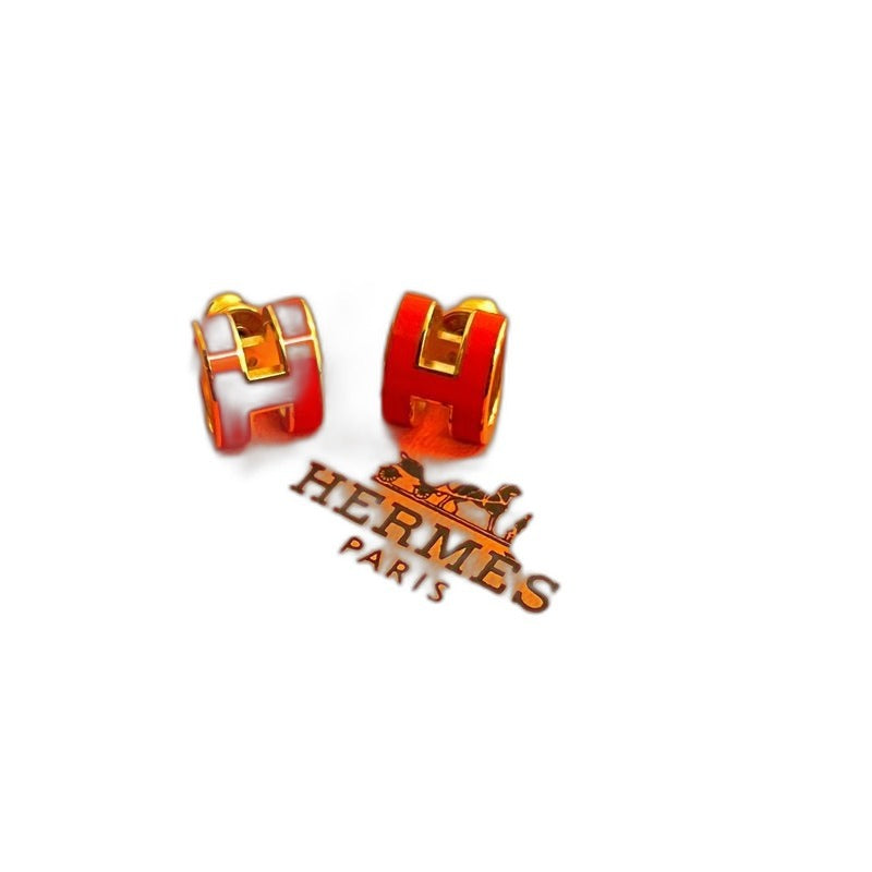 Hermes Pop Earrings Orange Gold Framboise