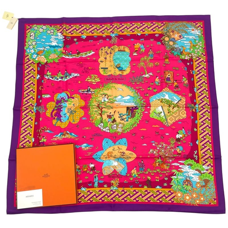 Hermes Carre 90 Large Scarf 100% Silk Ballade De Heian In The Garden