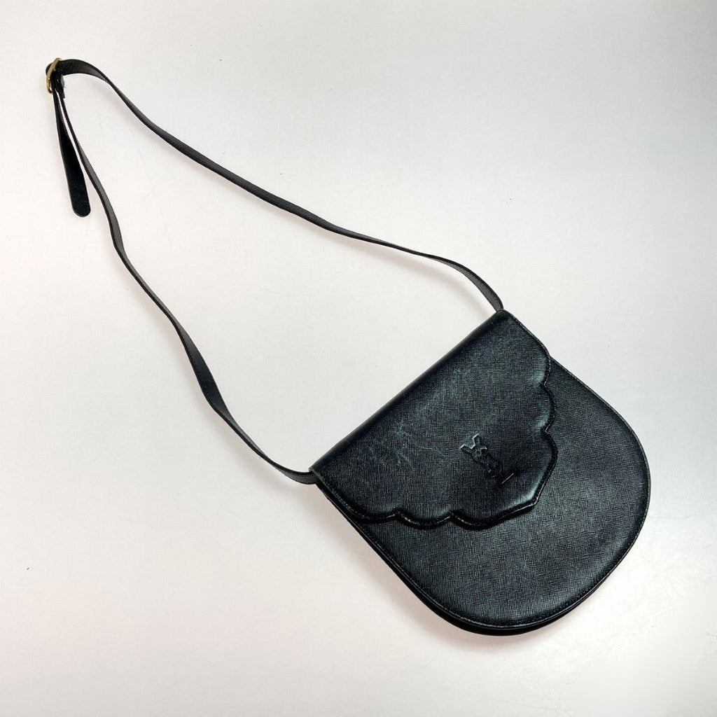 Yves Saint Laurent Logo Shoulder Bag Black Leather Vintage — view 2