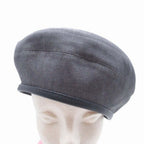 Hermes Gabrielle Beret Denim Leather Trim Series Button Hat Cap 58 cm Gray