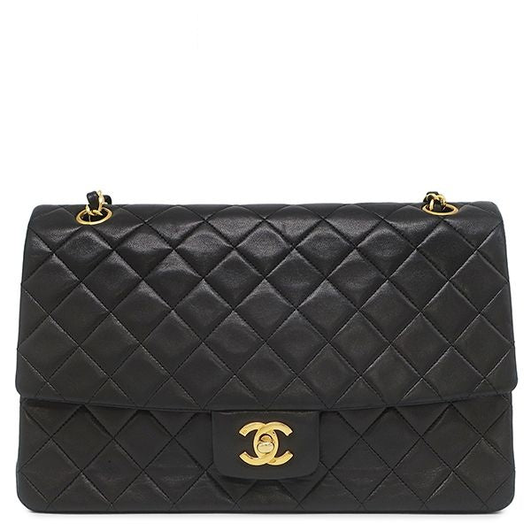 Chanel Shoulder Bag Quilted 27 Chain Lambskin Black Gold Single Flap