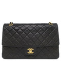 Chanel Shoulder Bag Quilted 27 Chain Lambskin Black Gold Single Flap
