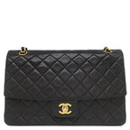 Chanel Shoulder Bag Quilted 27 Chain Lambskin Black Gold Single Flap