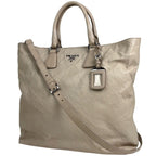 Prada Logo Tote 2-Way Shoulder Bag Leather Light Beige