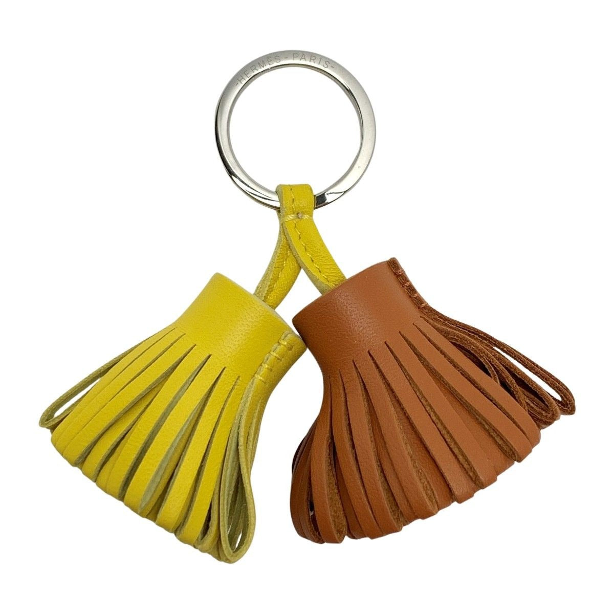 Hermes Carmen Unodos Brown Yellow Key Holder Charm Silver Hardware