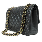 Chanel Classic Black Gold Lambskin Quilted 25 Double Flap Chain Shoulder Bag — view 2