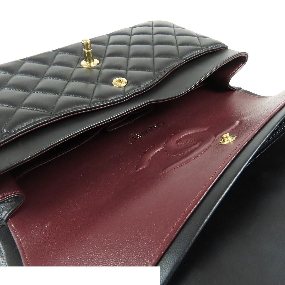 Chanel Classic Black Gold Lambskin Quilted 25 Double Flap Chain Shoulder Bag — view 5