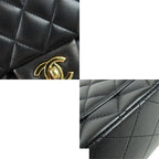 Chanel Classic Black Gold Lambskin Quilted 25 Double Flap Chain Shoulder Bag — view 6